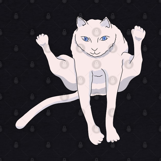Acrobatically jumping white athlete cat by Buntoonkook
